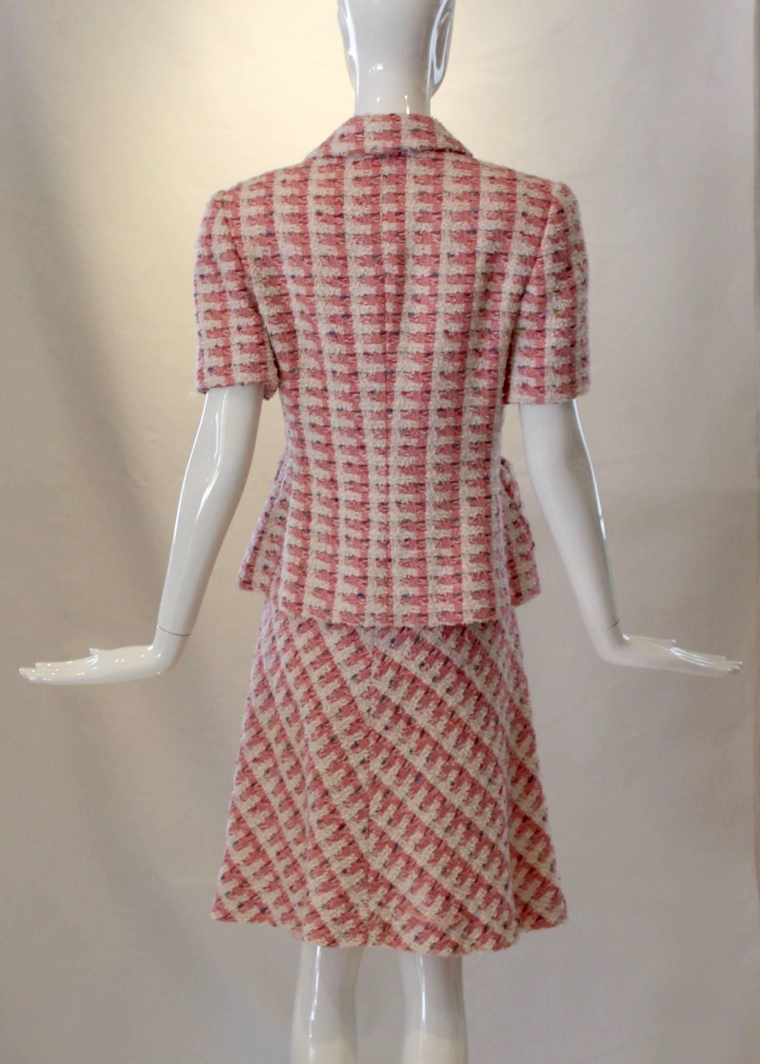 Brown 1980s Bill Blass Pink Tweed Two Piece Suit
