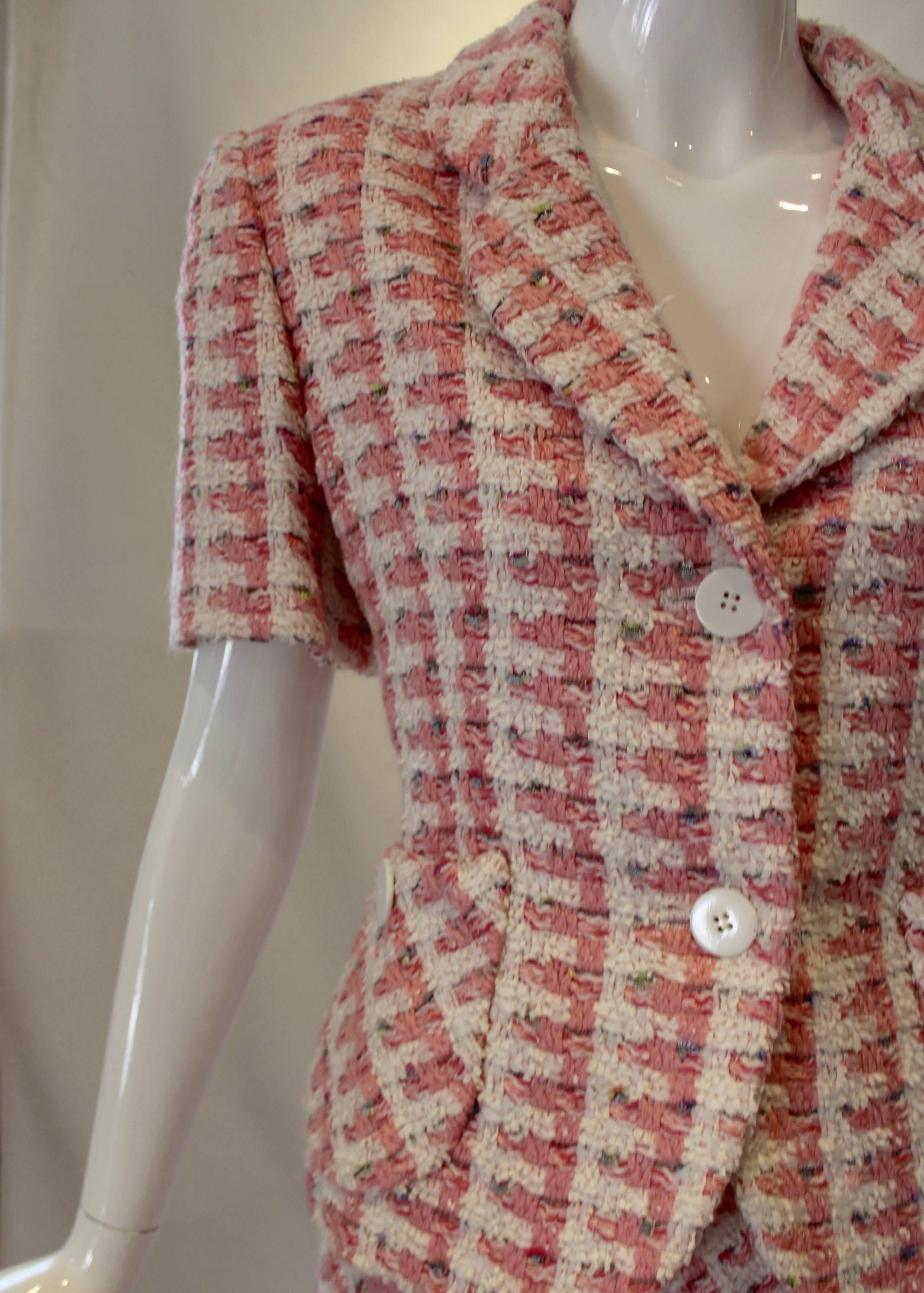 1980s Bill Blass Pink Tweed Two Piece Suit 1