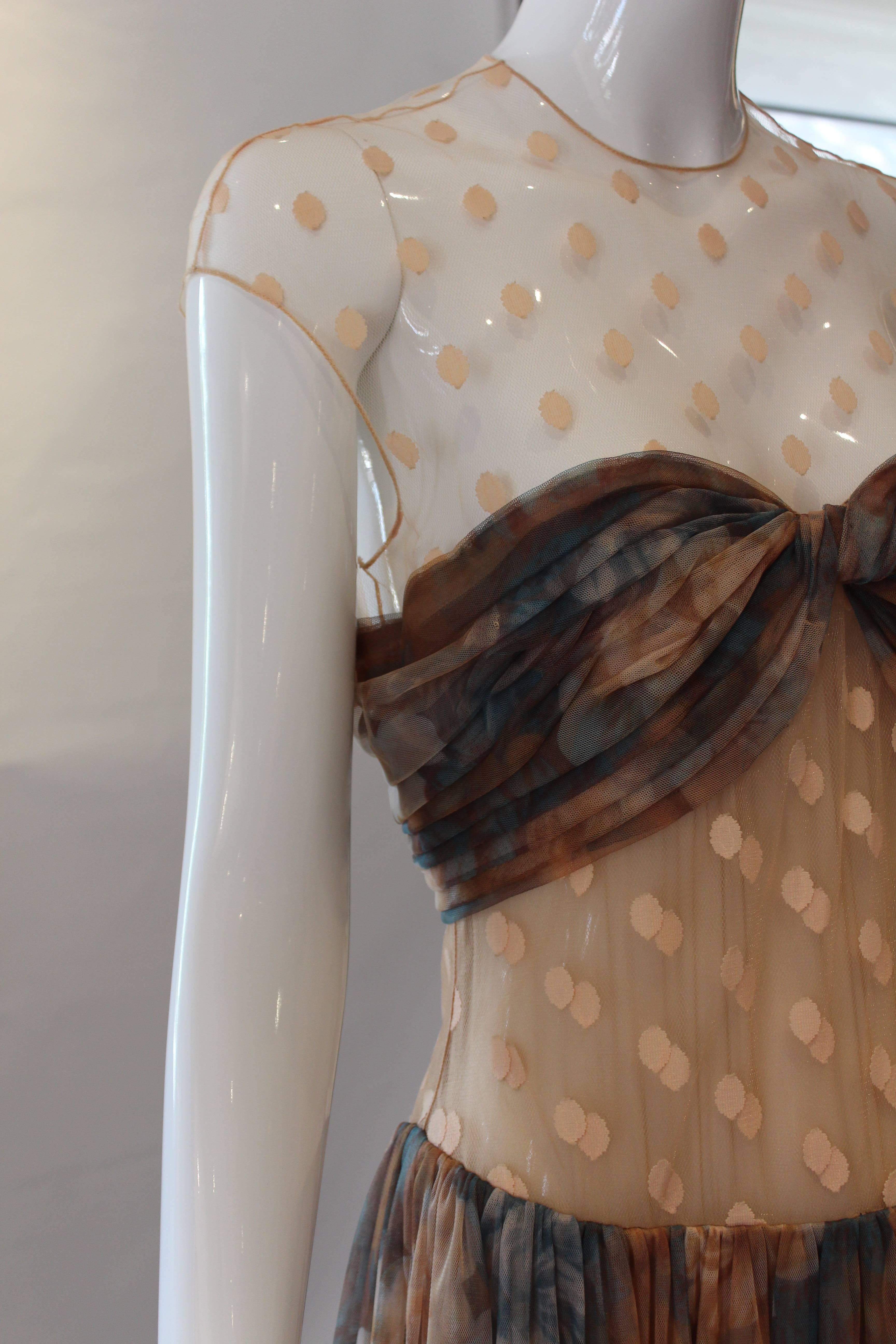Black Geoffrey Beene Silk Floral and Polka Dot Dress For Sale