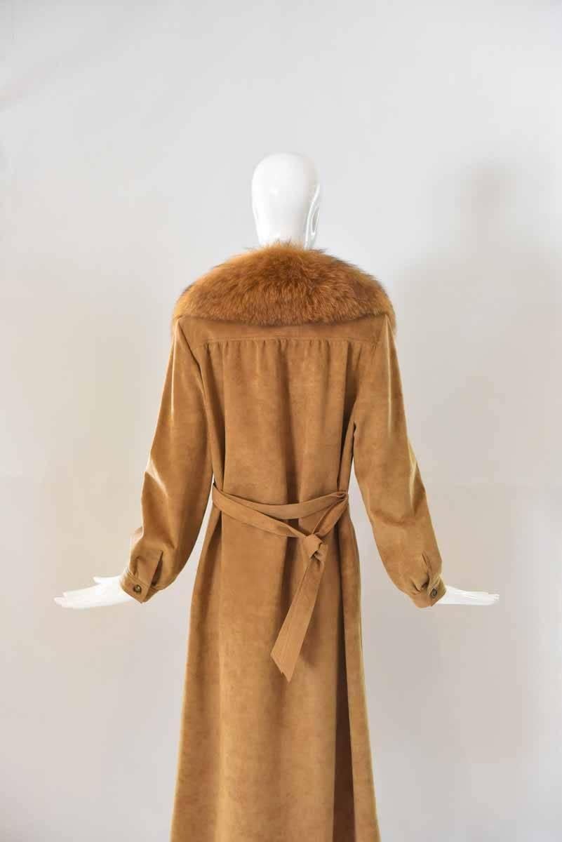 Brown Esther Wolf Ultra Suede Coat with Fur Collar
