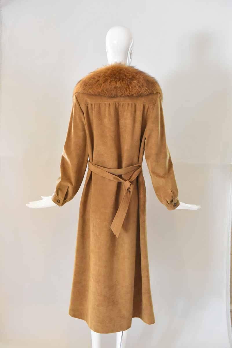 Esther Wolf Ultra Suede Coat with Fur Collar In Excellent Condition In Houston, TX