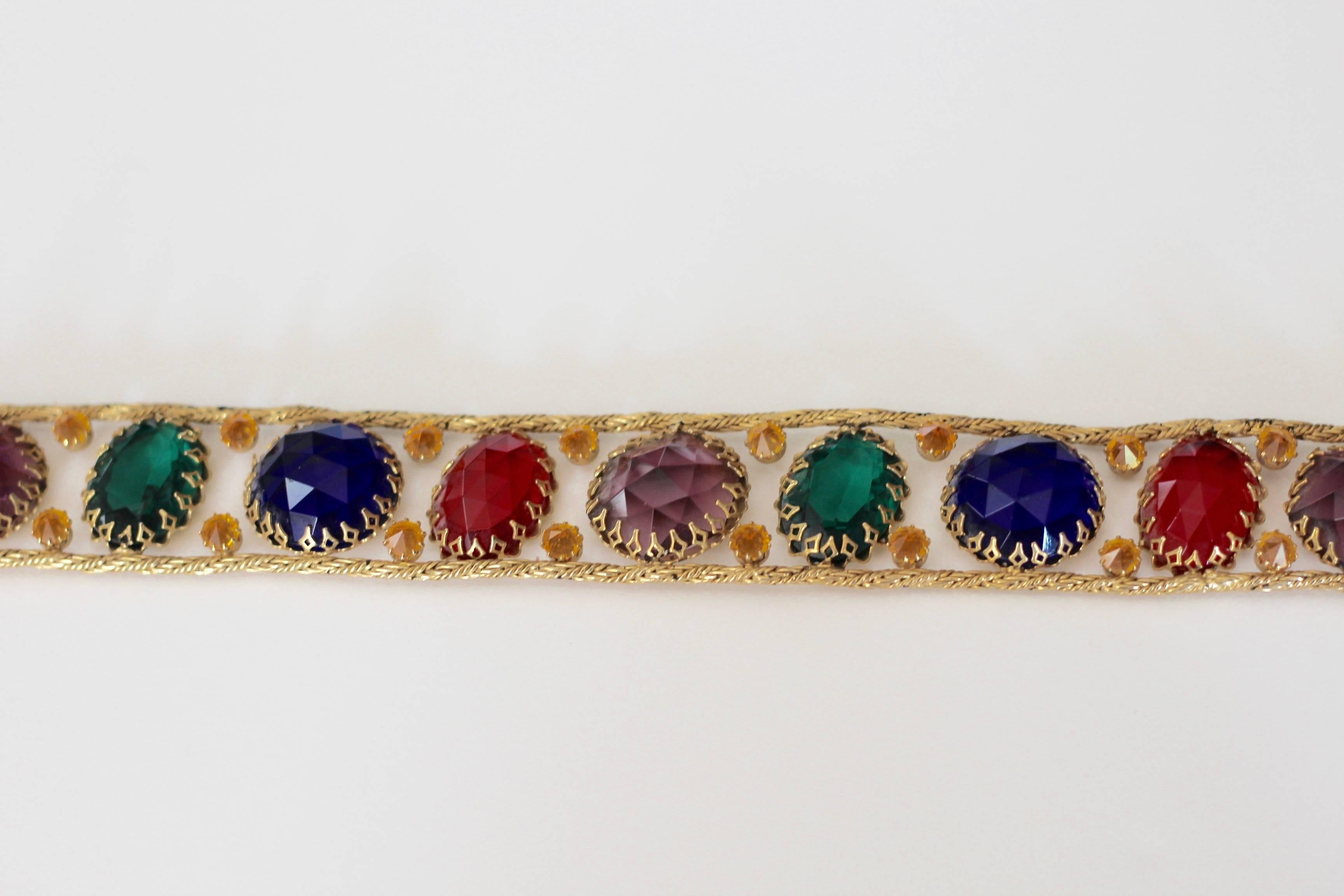 Brown Schreiner of New York Multicolored Jeweled belt,  1960s  For Sale