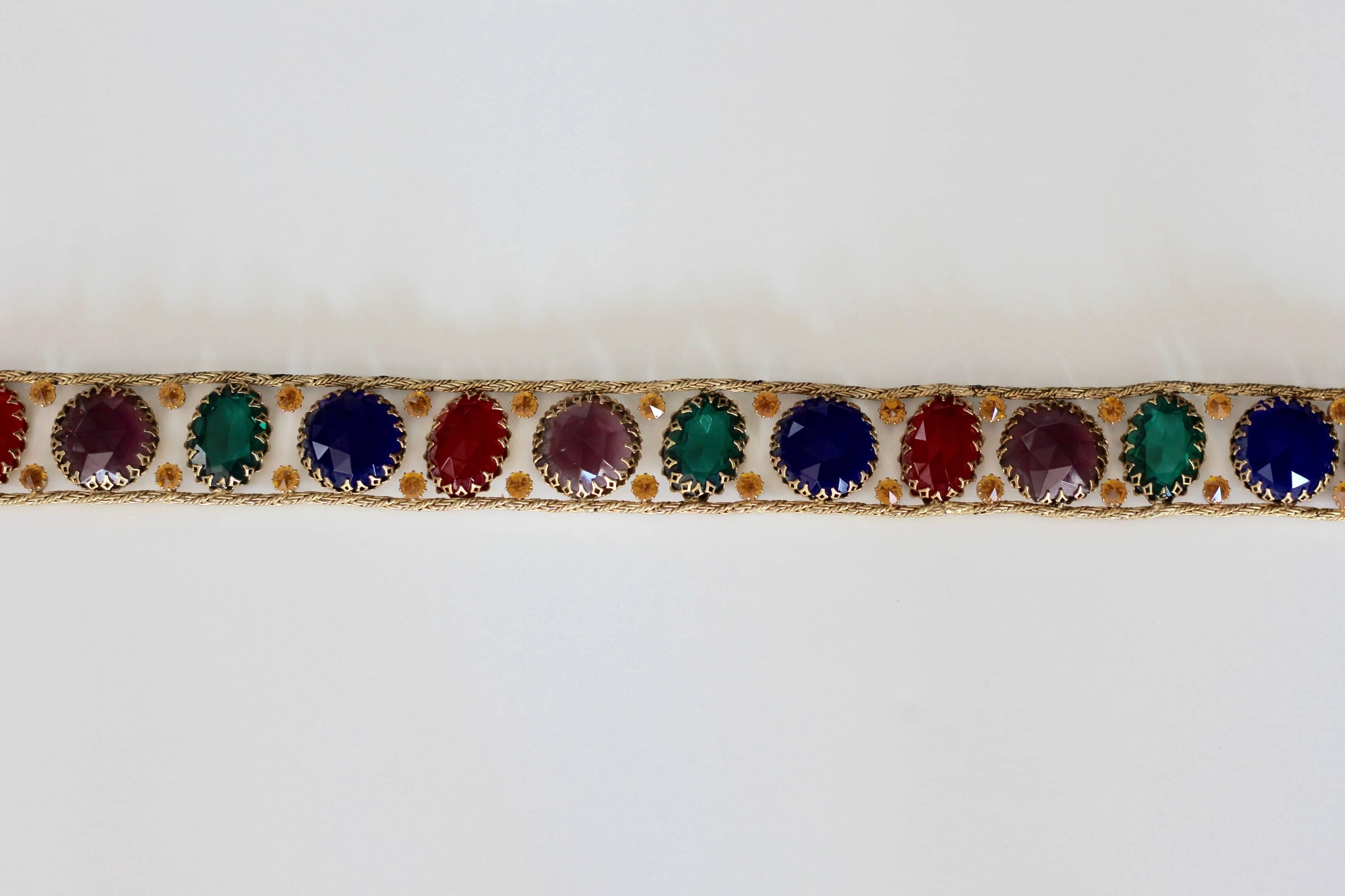 Schreiner of New York Multicolored Jeweled belt,  1960s  In Good Condition For Sale In Houston, TX