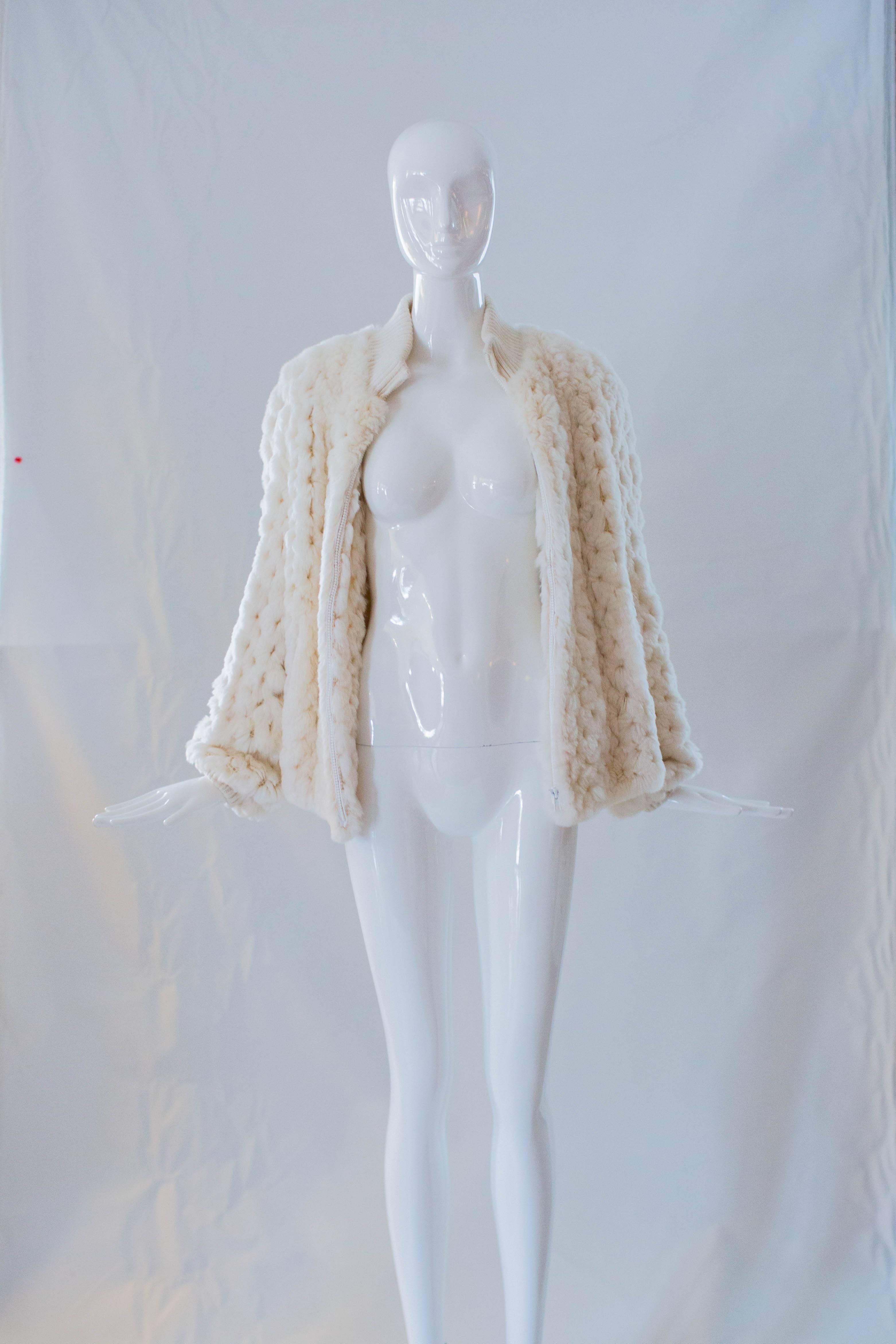 Gray 1970s Crocheted Rabbit Fur Jacket  For Sale