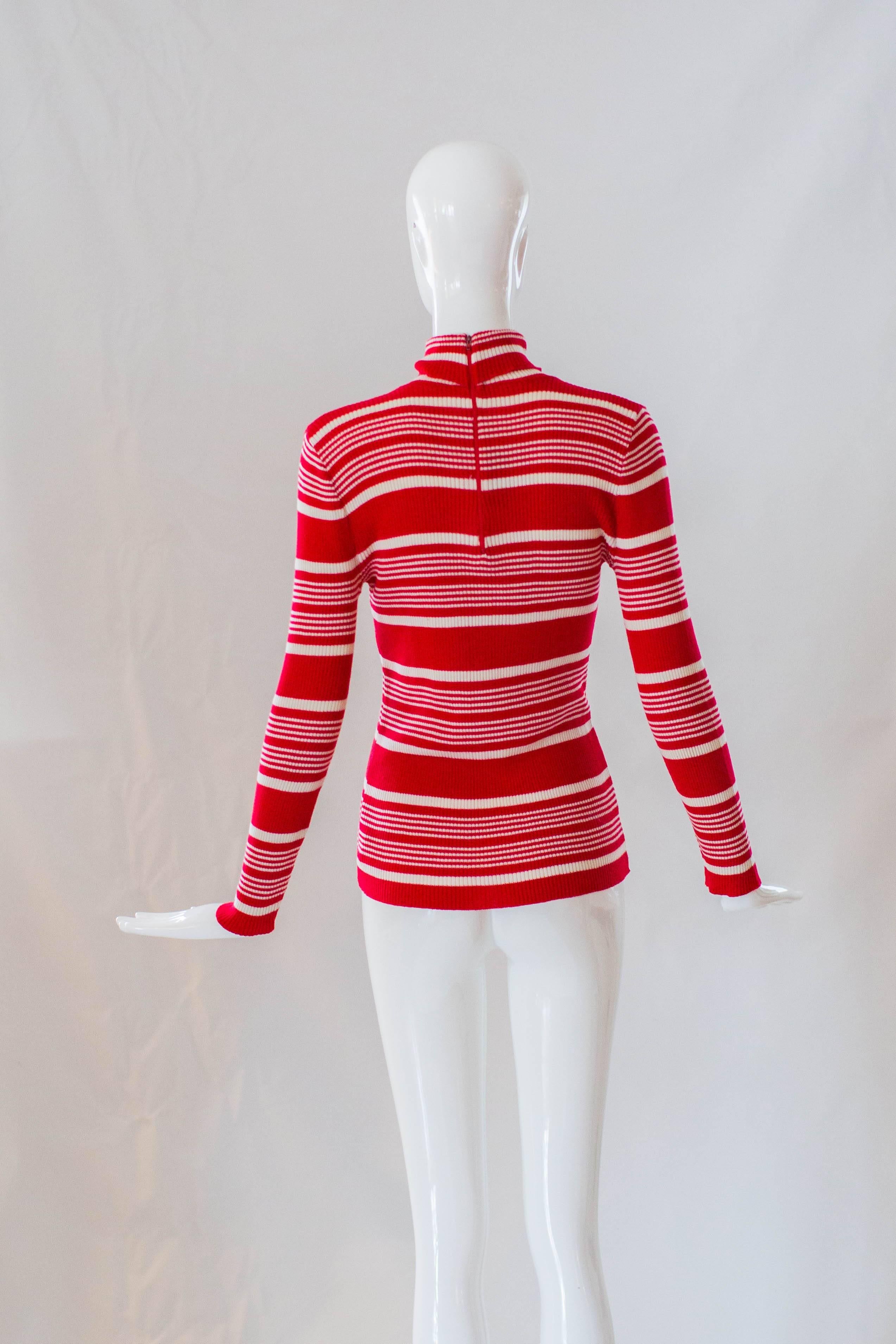 1970s Pierre Cardin Red and White Striped Knit Turtleneck  In Excellent Condition In Houston, TX