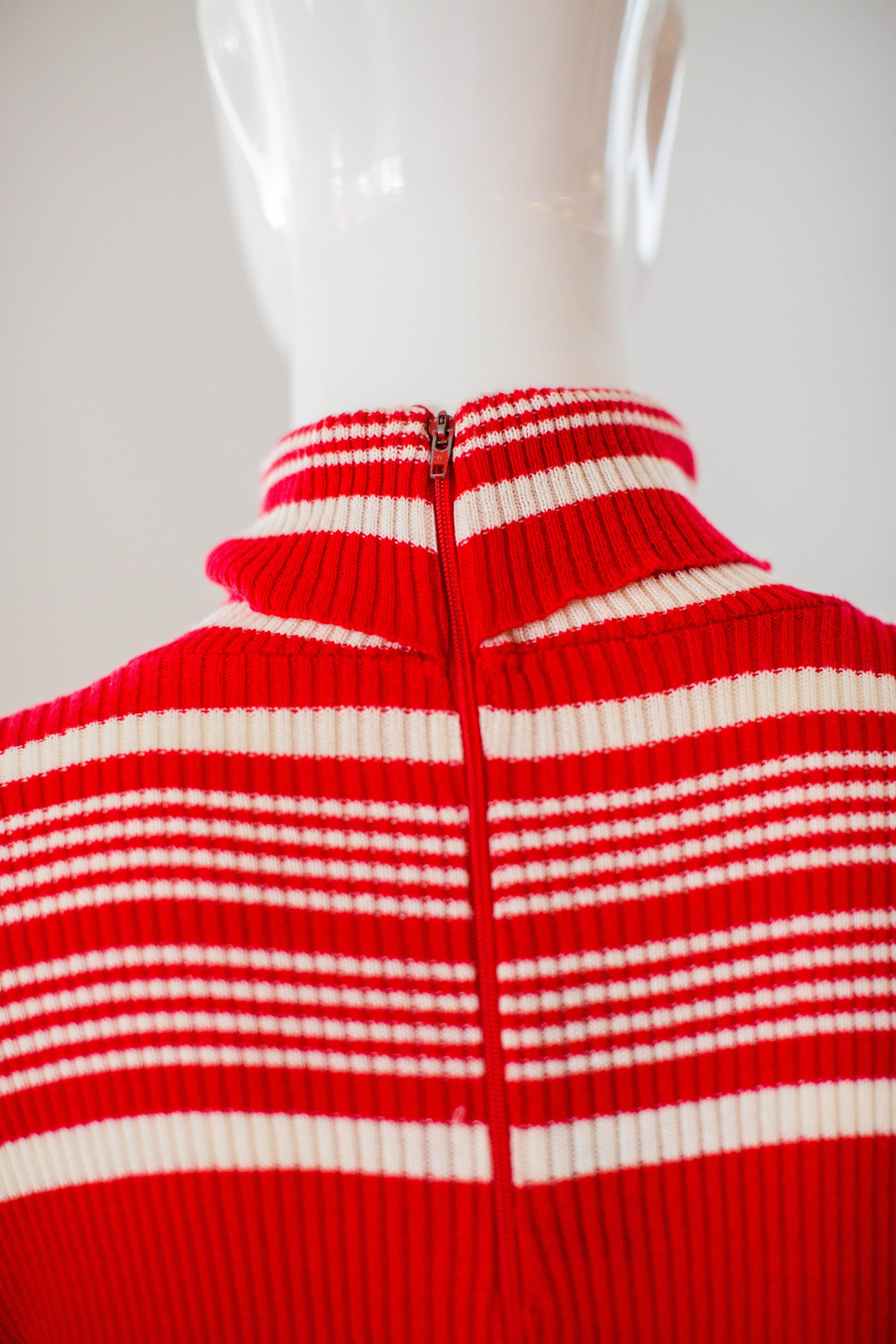 1970s Pierre Cardin Red and White Striped Knit Turtleneck  1
