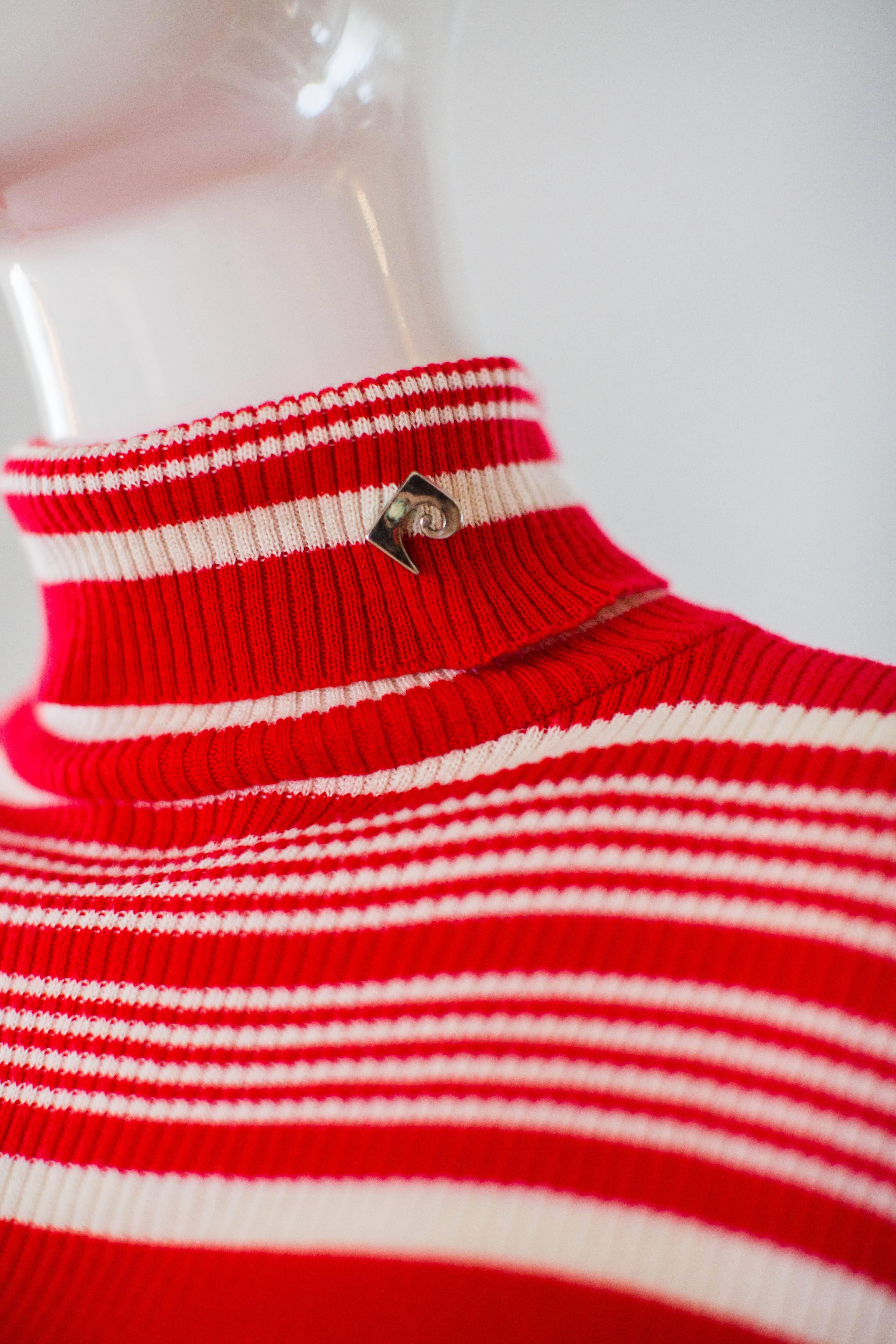 1970s Pierre Cardin Red and White Striped Knit Turtleneck  2