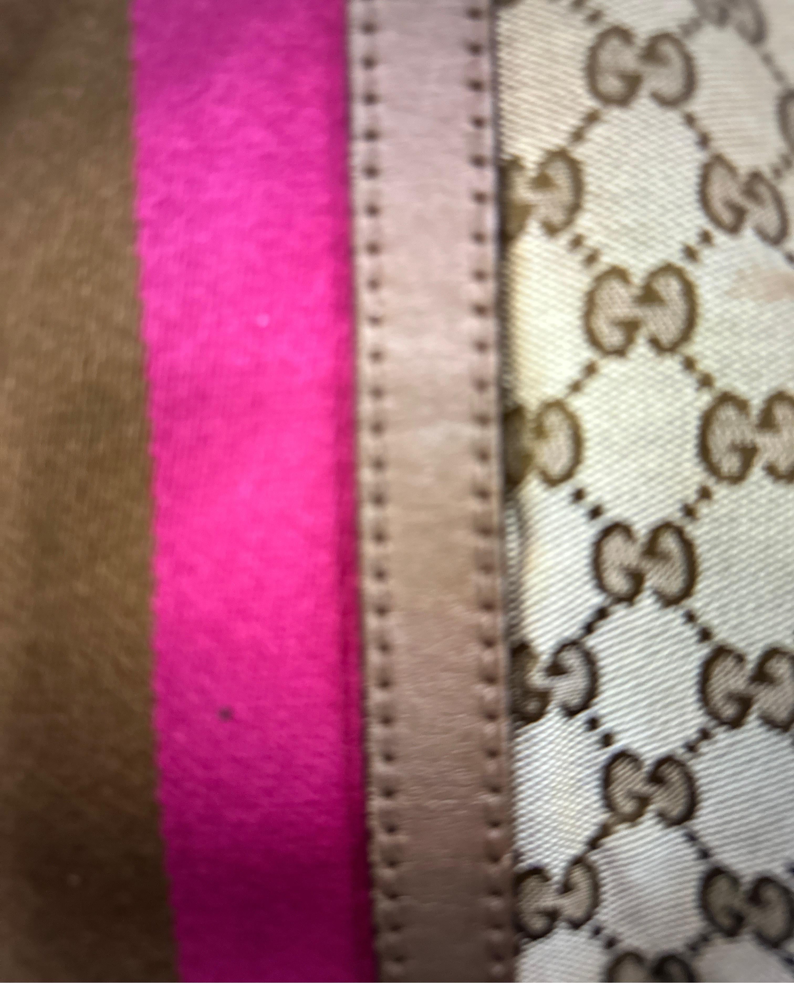 Gucci Pink Brown Web Boston Bag GG Canvas Cross Body Bag For Sale 11