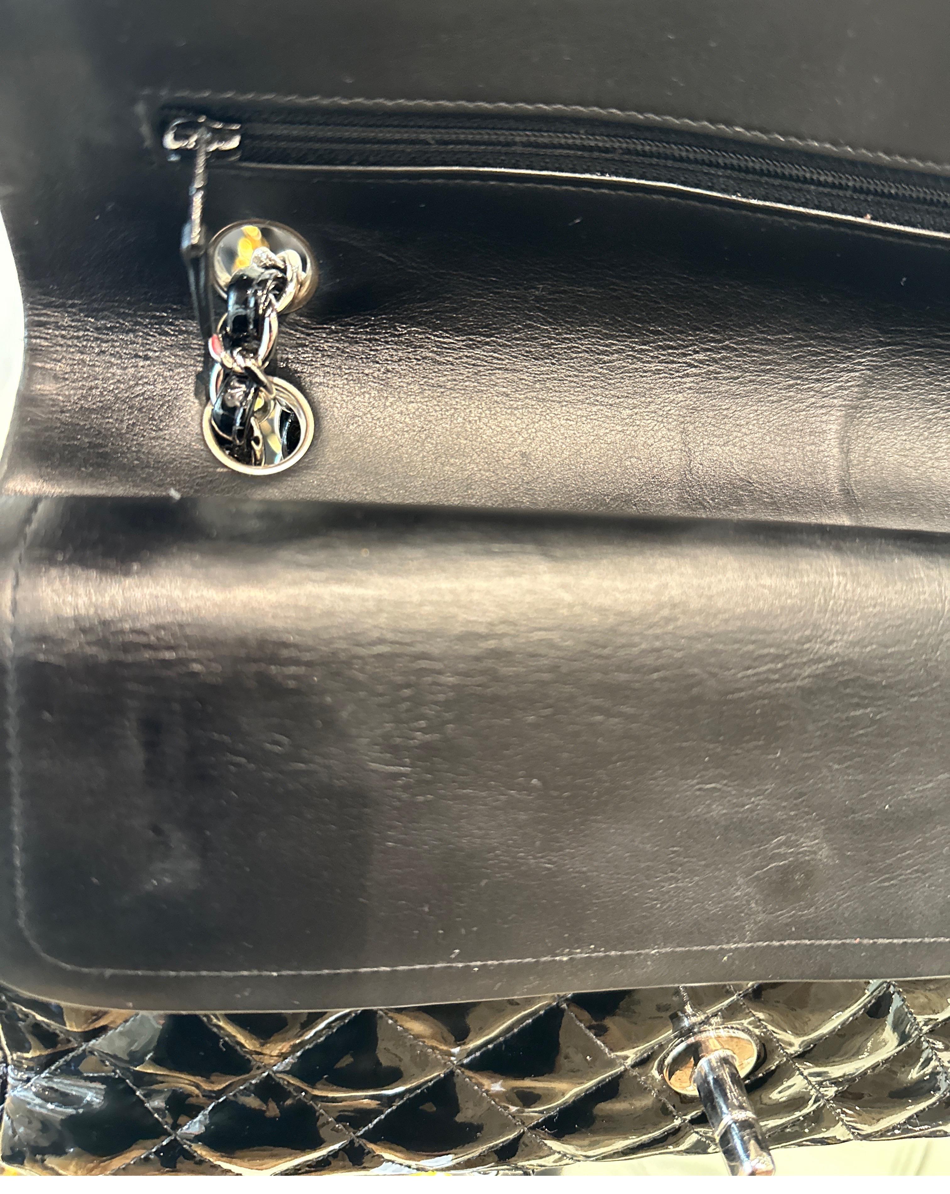 Chanel Double Flap Patent Leather Shoulder Bag Black For Sale 11
