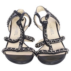 CHANEL Lambskin Gladiator Chain Sandals 36.5 Black