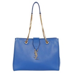 SAINT LAURENT Large Cassandre Shopper Tote Blue