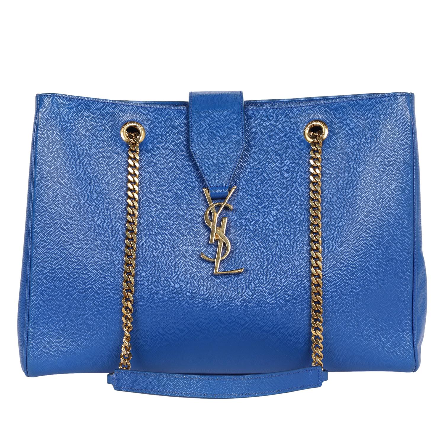 Donna Saint Laurent Grande Cassandre Shopper Tote Blu in vendita