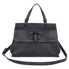 Gucci Pebbled Calfskin Large Bamboo Daily Top Handle Bag Black