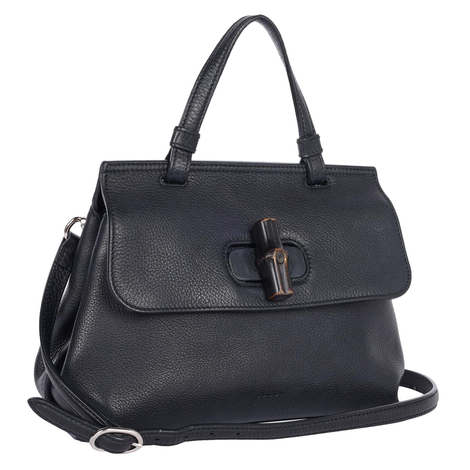 Gucci Borsa a manico alto in pelle di vitello acciottolata Large Bamboo Daily Nero In condizioni buone in vendita a Salt Lake Cty, UT