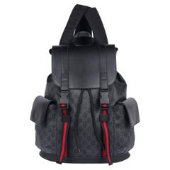 GUCCI GG Supreme Monogram Kalbsleder Web Double Buckle Rucksack Schwarz