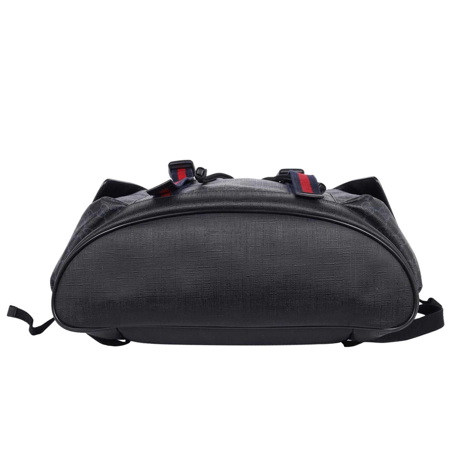 GUCCI GG Supreme Monogram Kalbsleder Web Double Buckle Rucksack Schwarz im Angebot 7