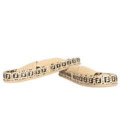 Fendi Contemporary Zucca FF Logo Raffia Mules Size 40 Beige Slides