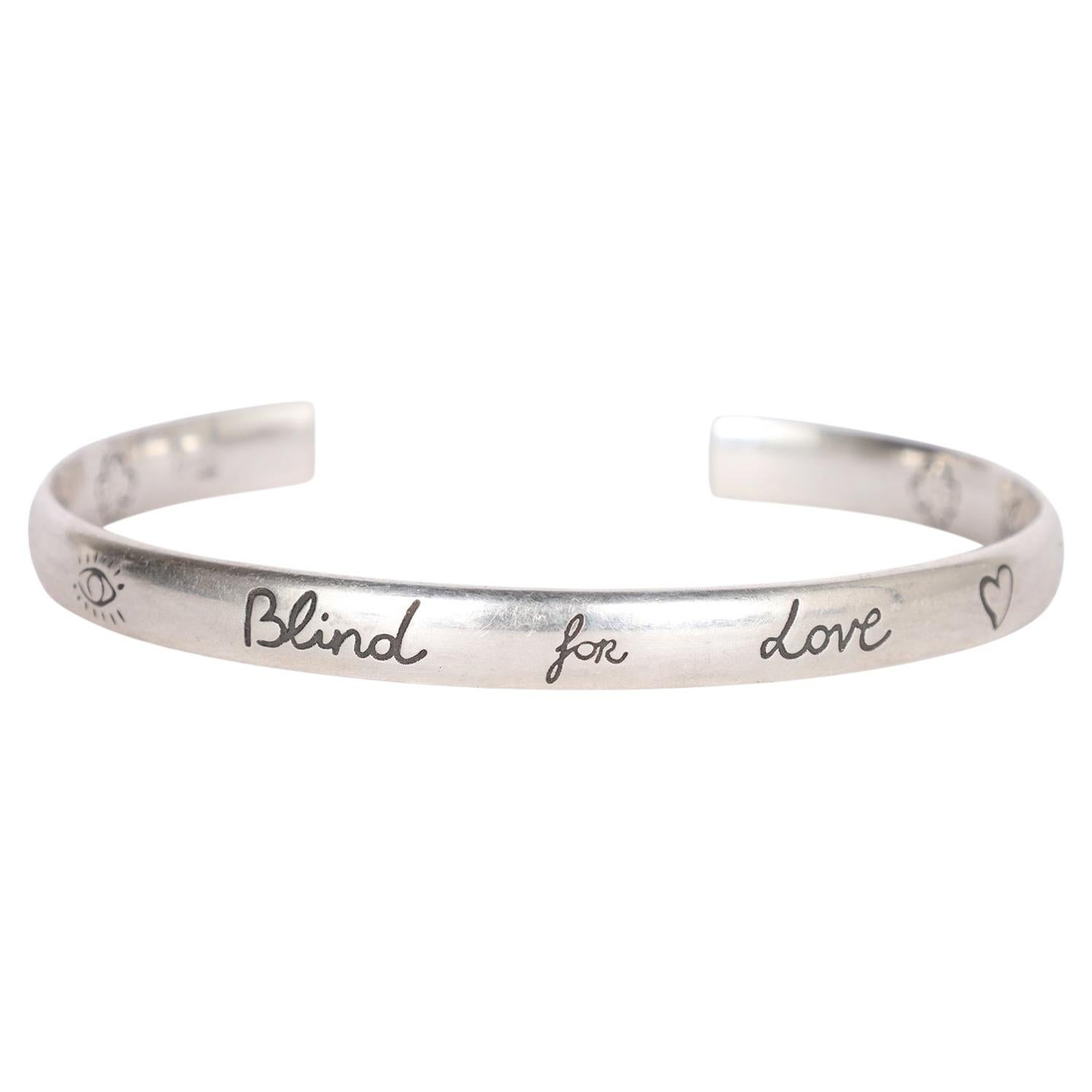 Gucci Blind for Love Sterling Silver Cuff Bracelet, 6.5" Length For Sale