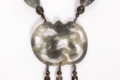 Ca. 1970's Giorgio Armani Chinese Export Charcoal Jade Style Necklace Lavaliere