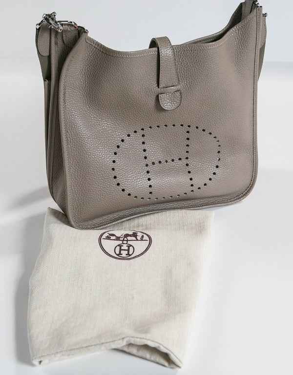 Hermes Clemence Leather Evelyne III GM Bag in Taupe Leather at 1stdibs