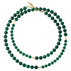 The Poet's Garden Green Chalcedony Beads and Gold Necklace - by Bombyx House