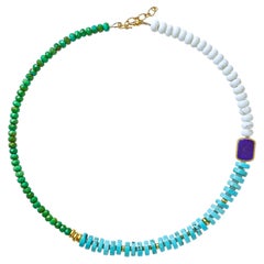 Collar con bloques de color de turquesa y lapislázuli, joyería fina hecha a mano