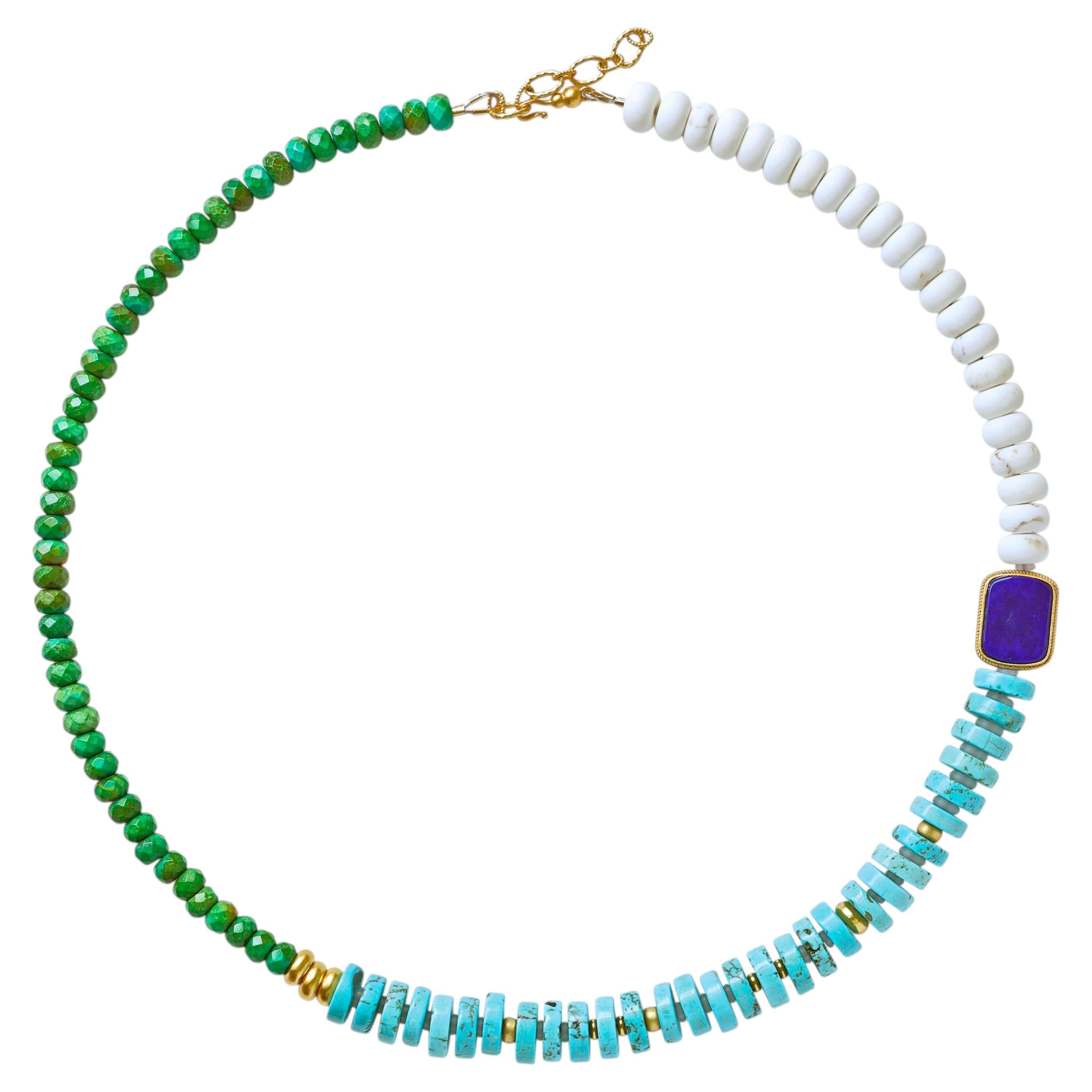 Turquoise Lapis Color Block Necklace, Handcrafted Fine Jewelry