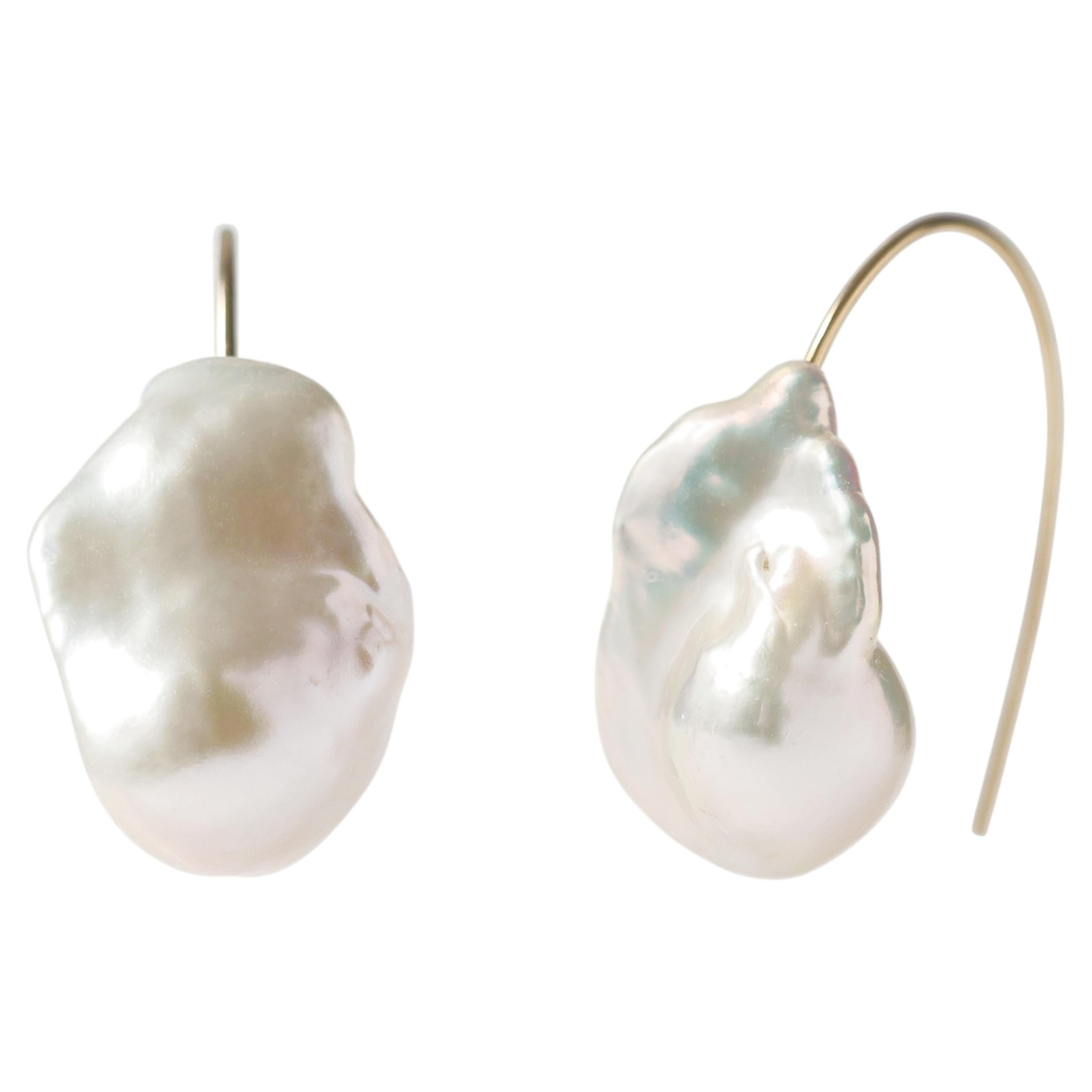 Baroque Pearl Hook Earrings, Handcrafted Fine Jewelry For Sale