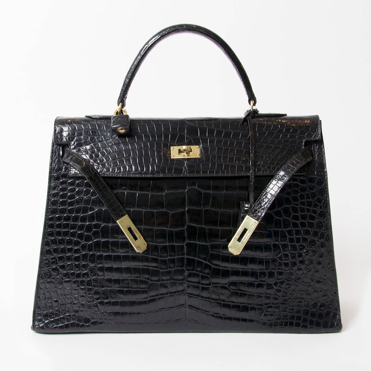 Black Hermès Kelly Bag Croco Prosorus 35