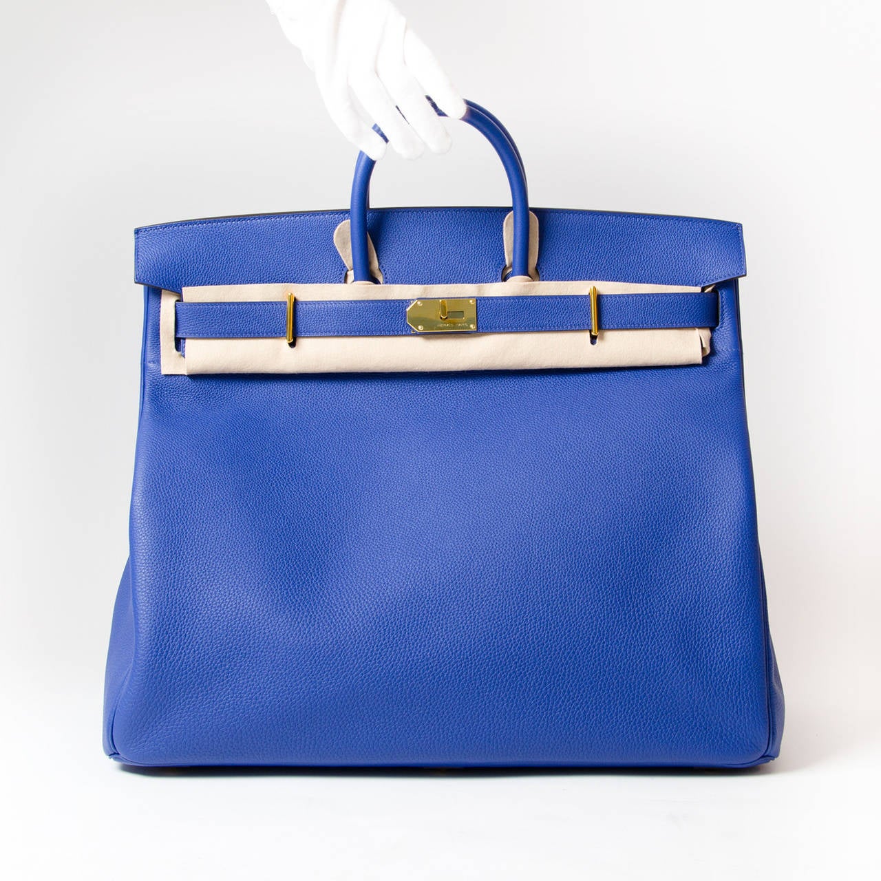 RARE New Herms HAC Haut  Courroies Birkin 50cm Togo Blue ...