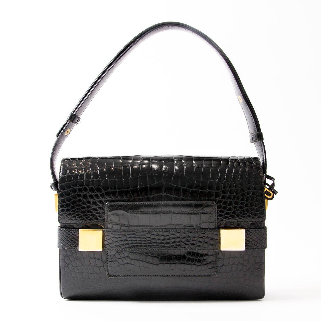 Delvaux Le Madame / Le Marronnier Black Croco Leather In Excellent Condition In Antwerp, BE