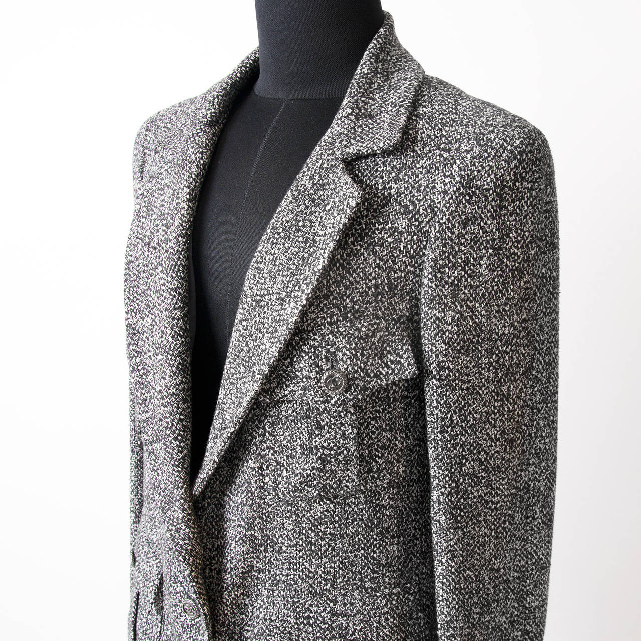 Gray Chanel Black And White Tweed Blazer