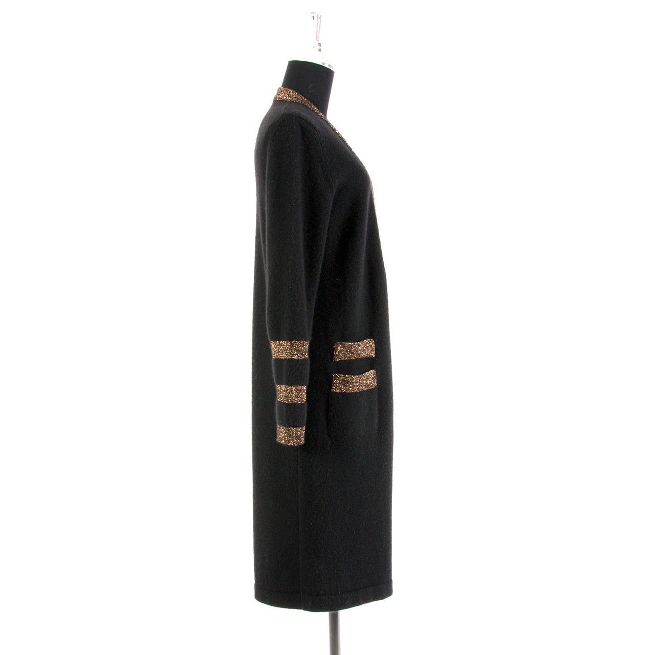 Women's Chanel Black And Gold Cashmere Cardigan