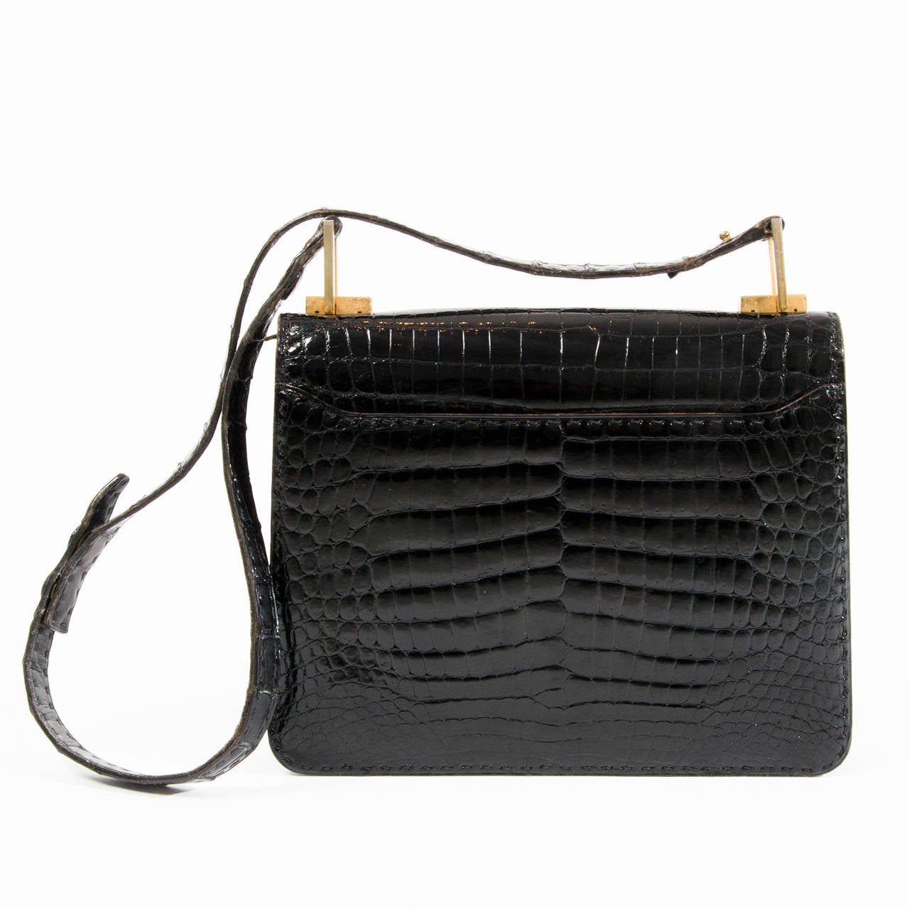 Vintage Black Crocodile Shoulder Bag In Excellent Condition In Antwerp, BE