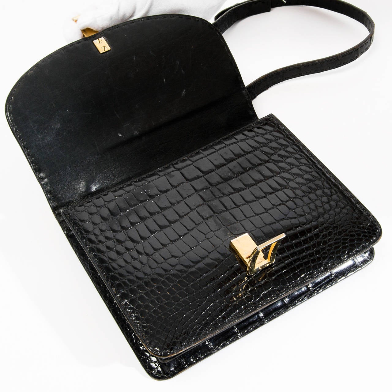 Vintage Black Crocodile Shoulder Bag 1