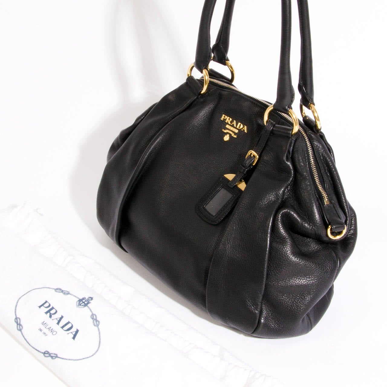 Women's Prada Black Leather Top Handle Bag