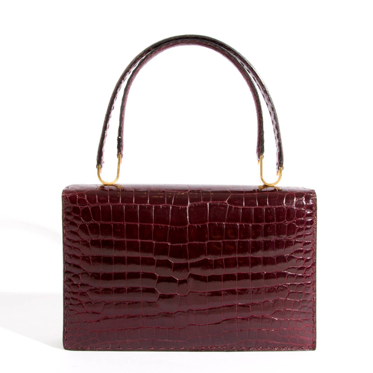 Rare Find: Delvaux Burgundy Croco Handbag In Excellent Condition In Antwerp, BE