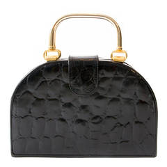 Vintage Leather Embosed Croco Top Handle Bag