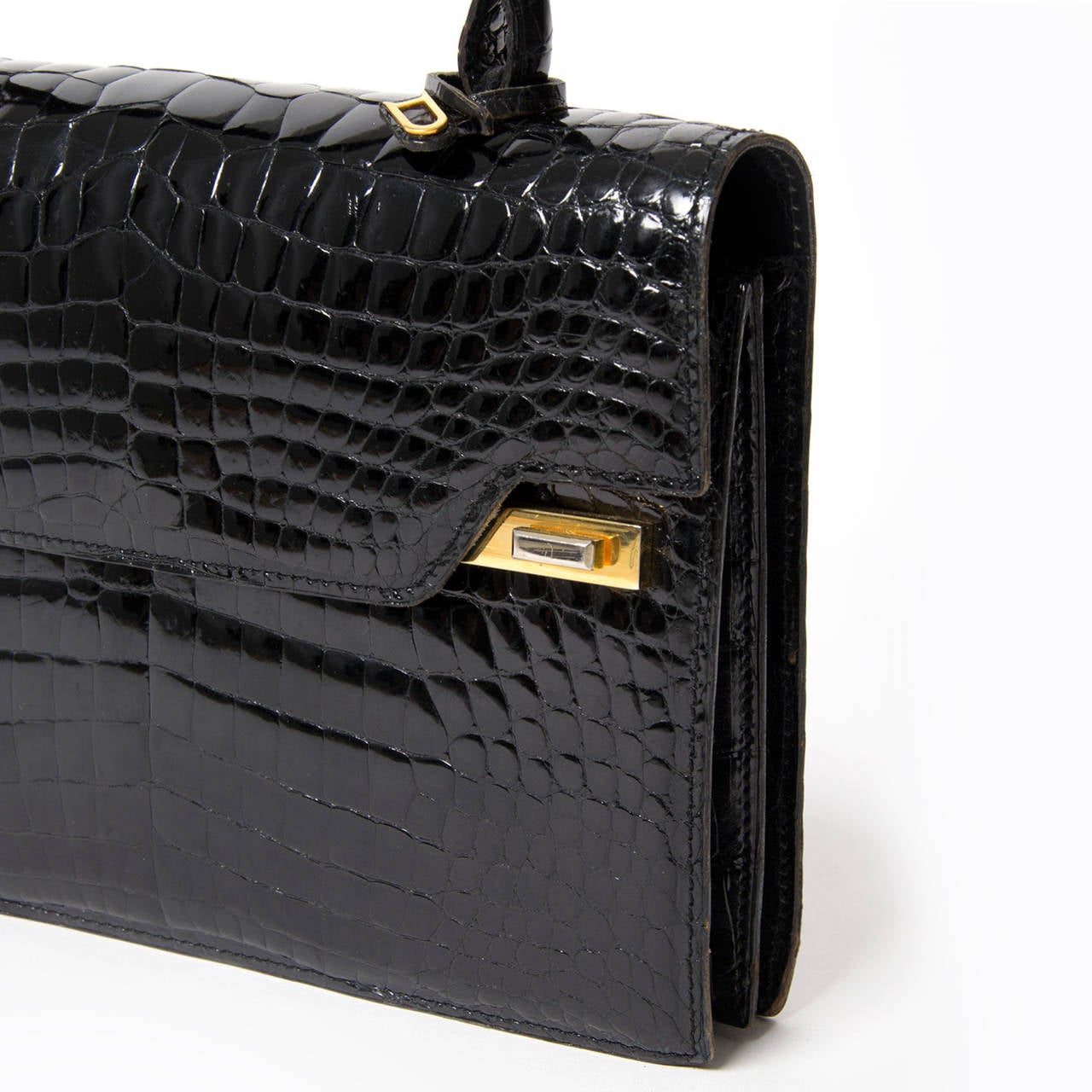 Black Delvaux Vintage Croco Handbag