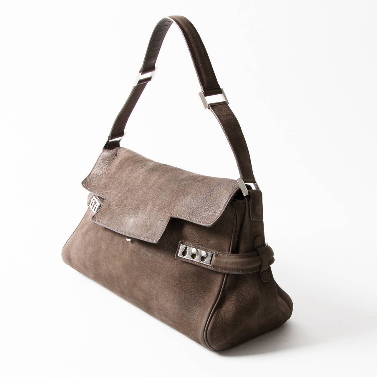 Delvaux Taupe Tempte Nubuck Shoulder Bag at 1stdibs
