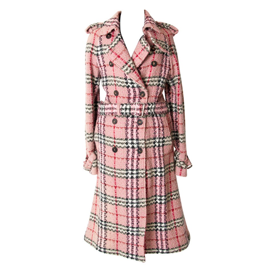 Burberry Pink Checkered Trench Coat