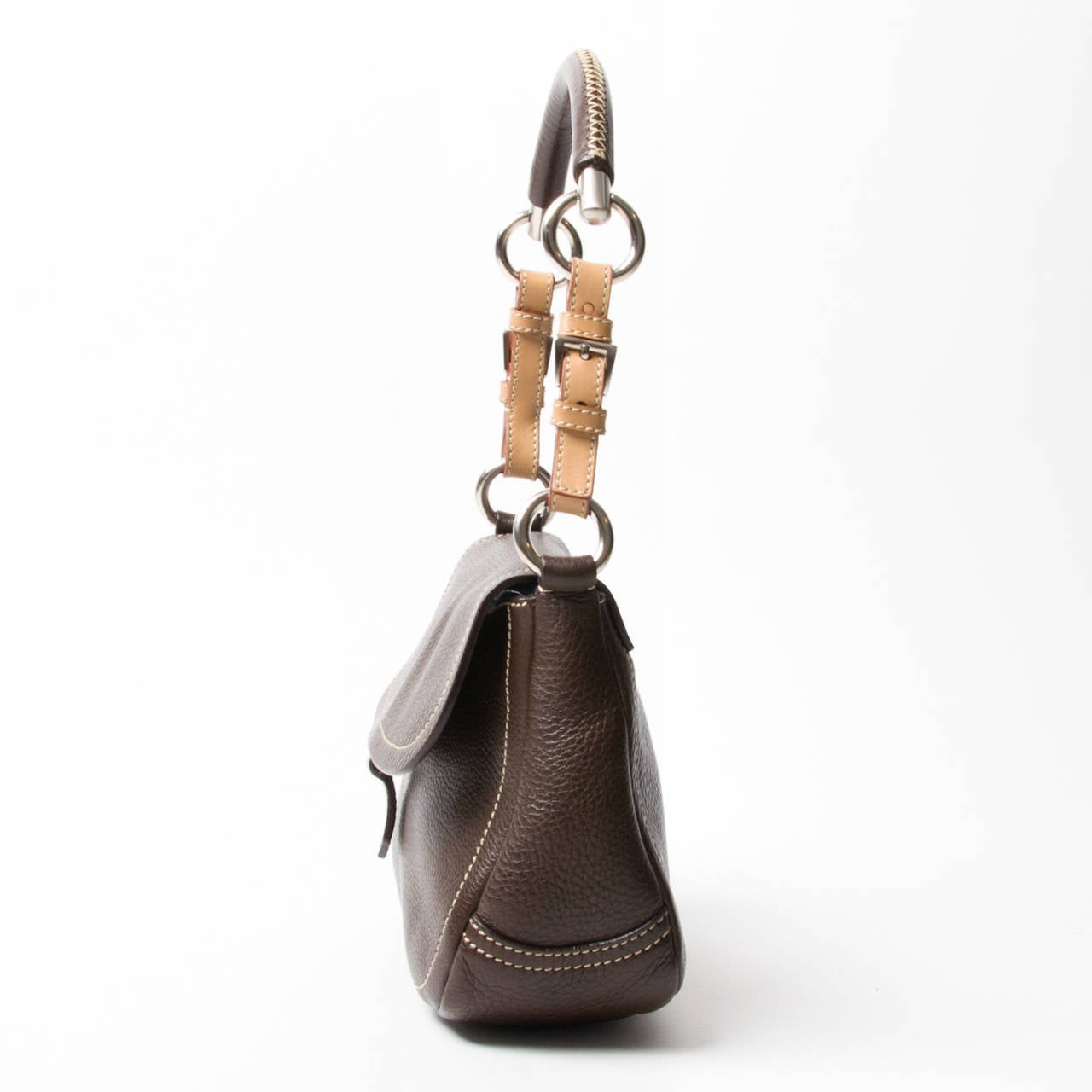 Prada Chocolat brown shoulder bag with silver hardware. 
Magnetic closure. One inside zipper pocket.