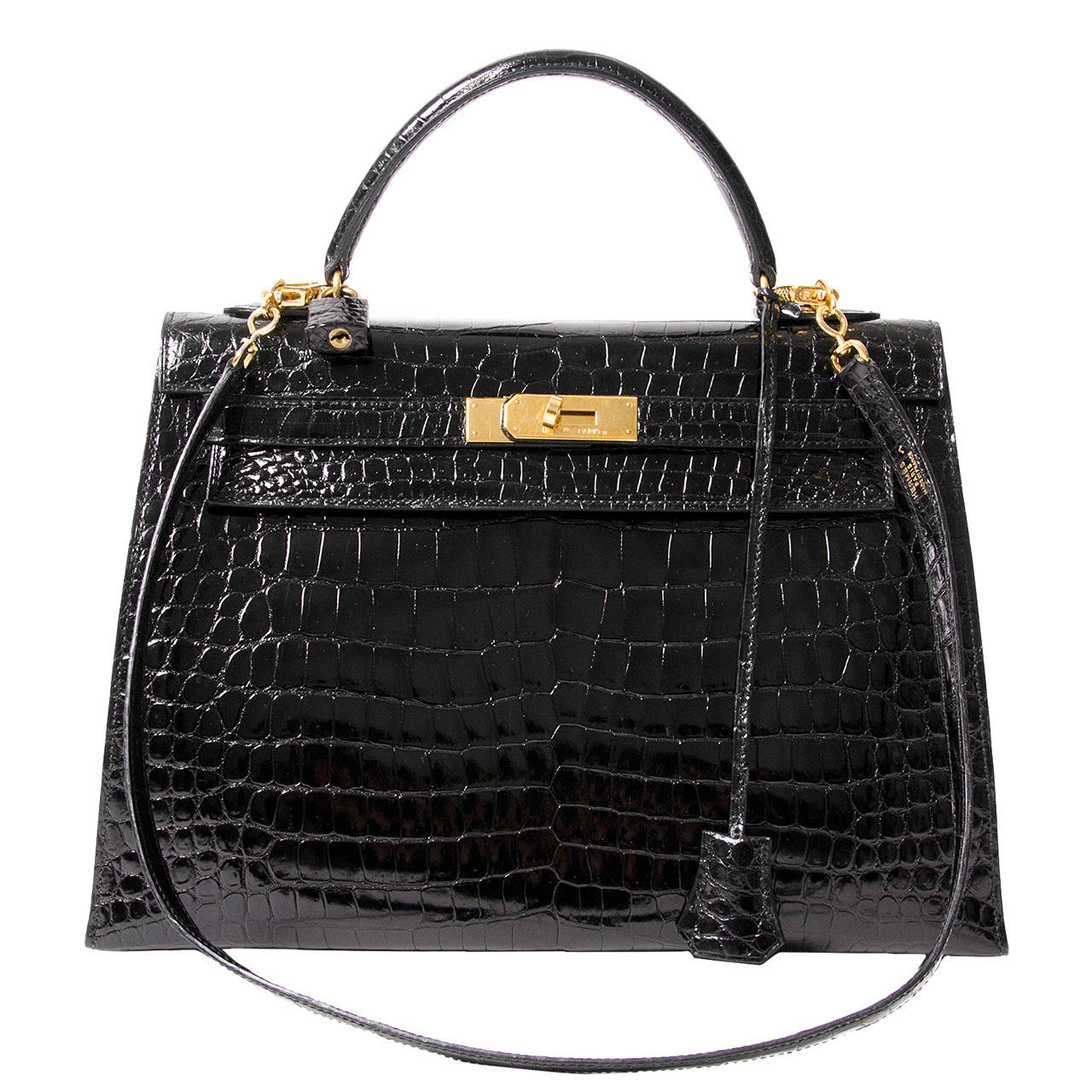 Hermes Kelly Black Shiny Porosus Crocodile GHW at 1stDibs | hermes ...