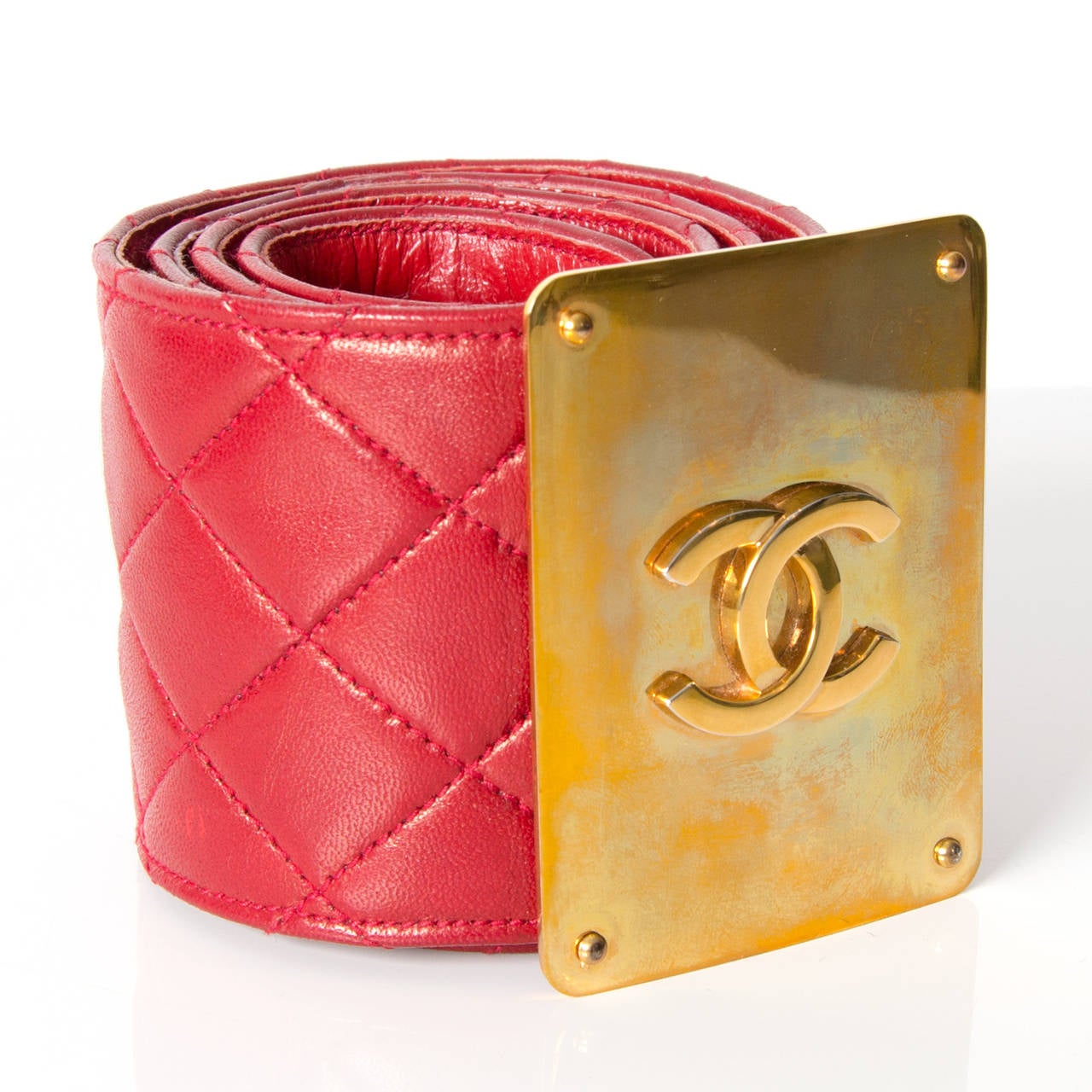 Chanel Vintage Red Lambskin Belt In Good Condition In Antwerp, BE