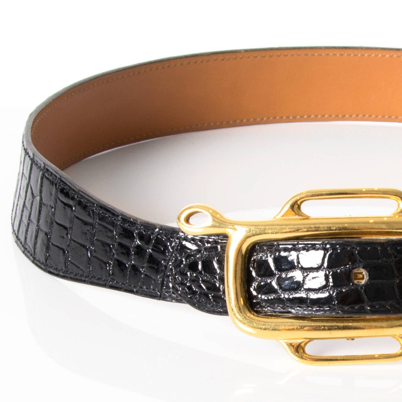 Hermès Black Croco Belt Gold Buckle