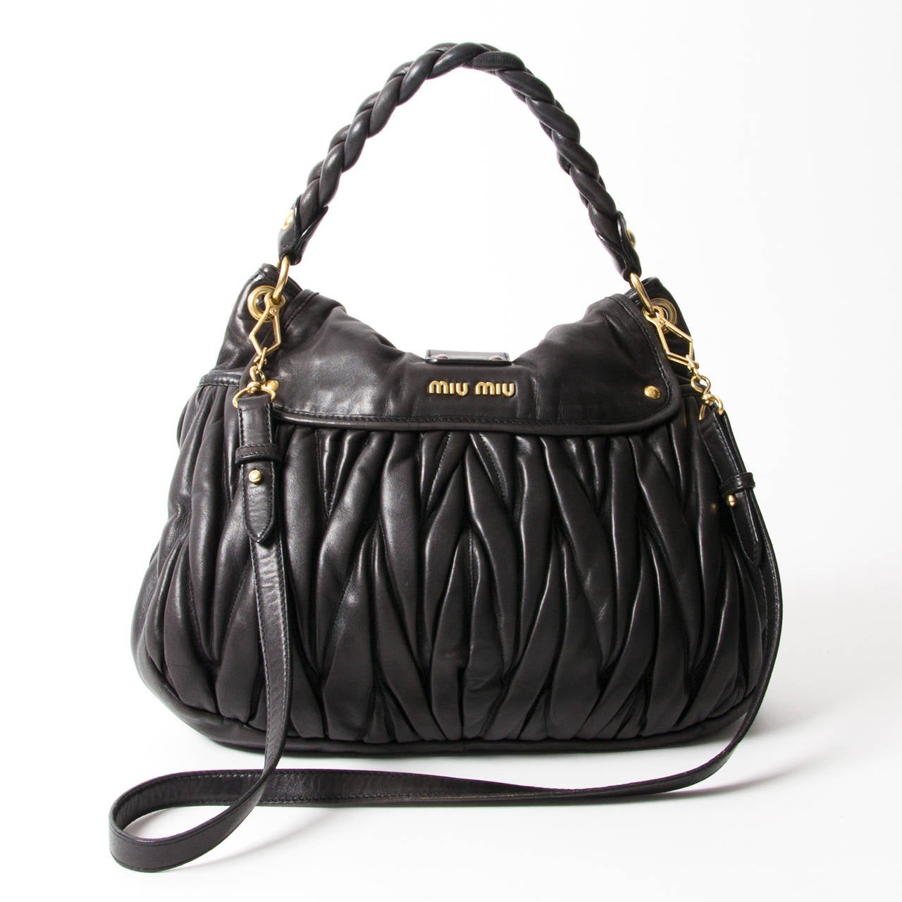 Miu Miu Black Coffer Matelasse Leather Bag In Excellent Condition In Antwerp, BE