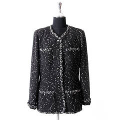 Chanel Black Dotted Tweed Jacket