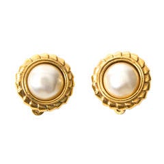 Chanel Faux Pearl Clip On Earrings