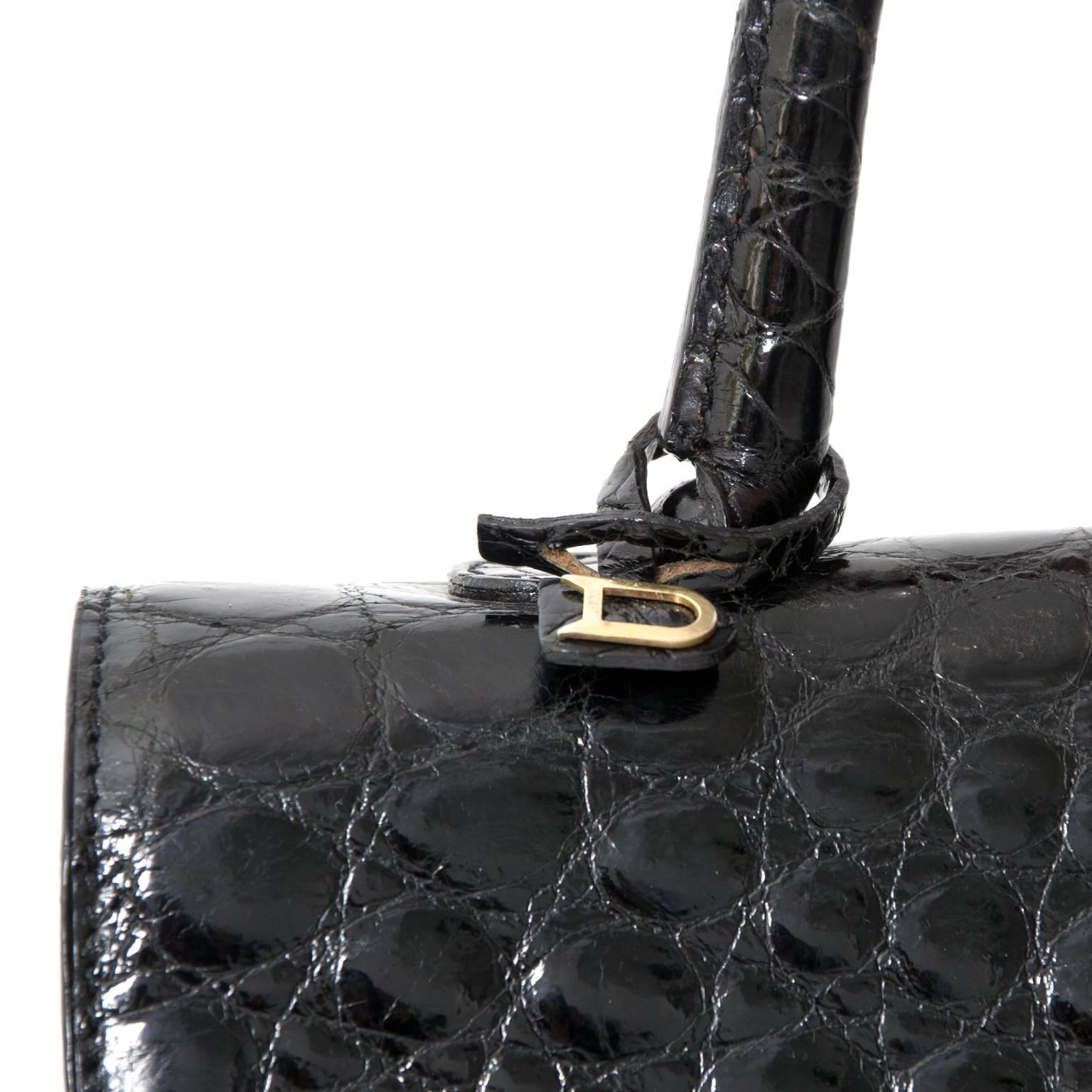 Delvaux Black Croco Brillant  In Excellent Condition In Antwerp, BE