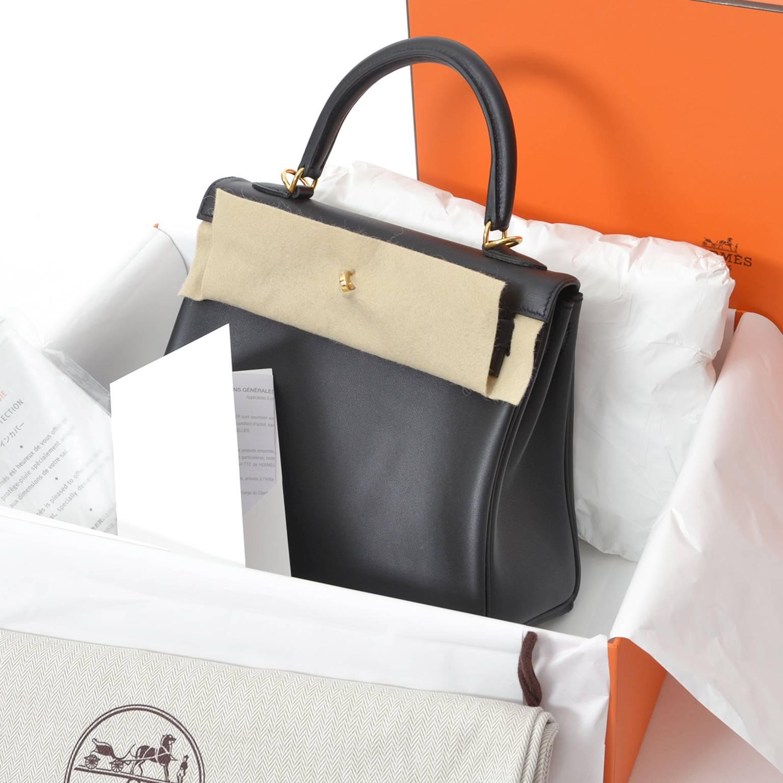 Brand New Hermes Kelly 25 Retourne Veau Swift Noir Black  GHW 1